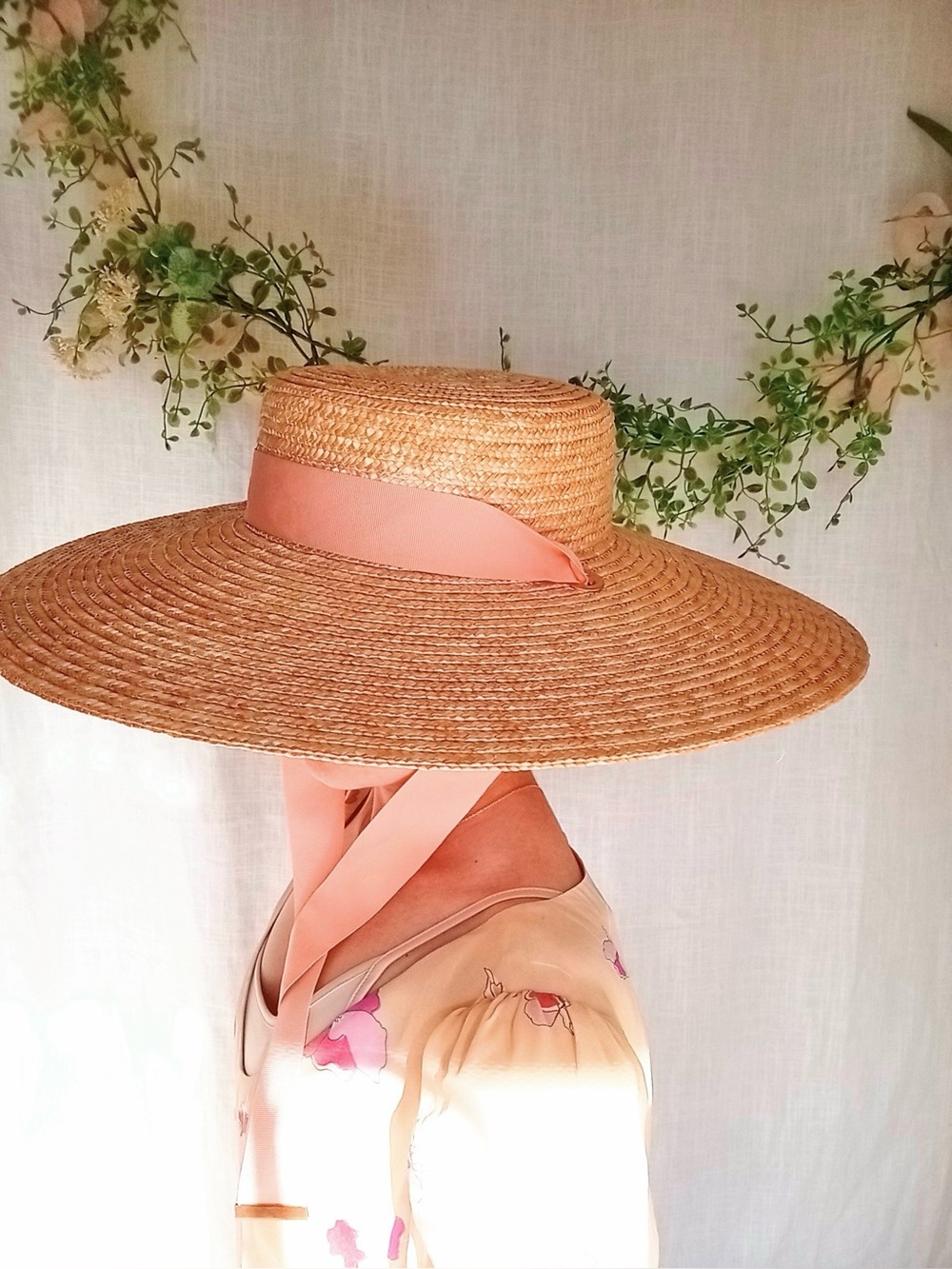 Anthro โ Wyeth Extended Wide Brim Boater Straw Hat with Tie Ribbon Chin Strap - Picture 8 of 17